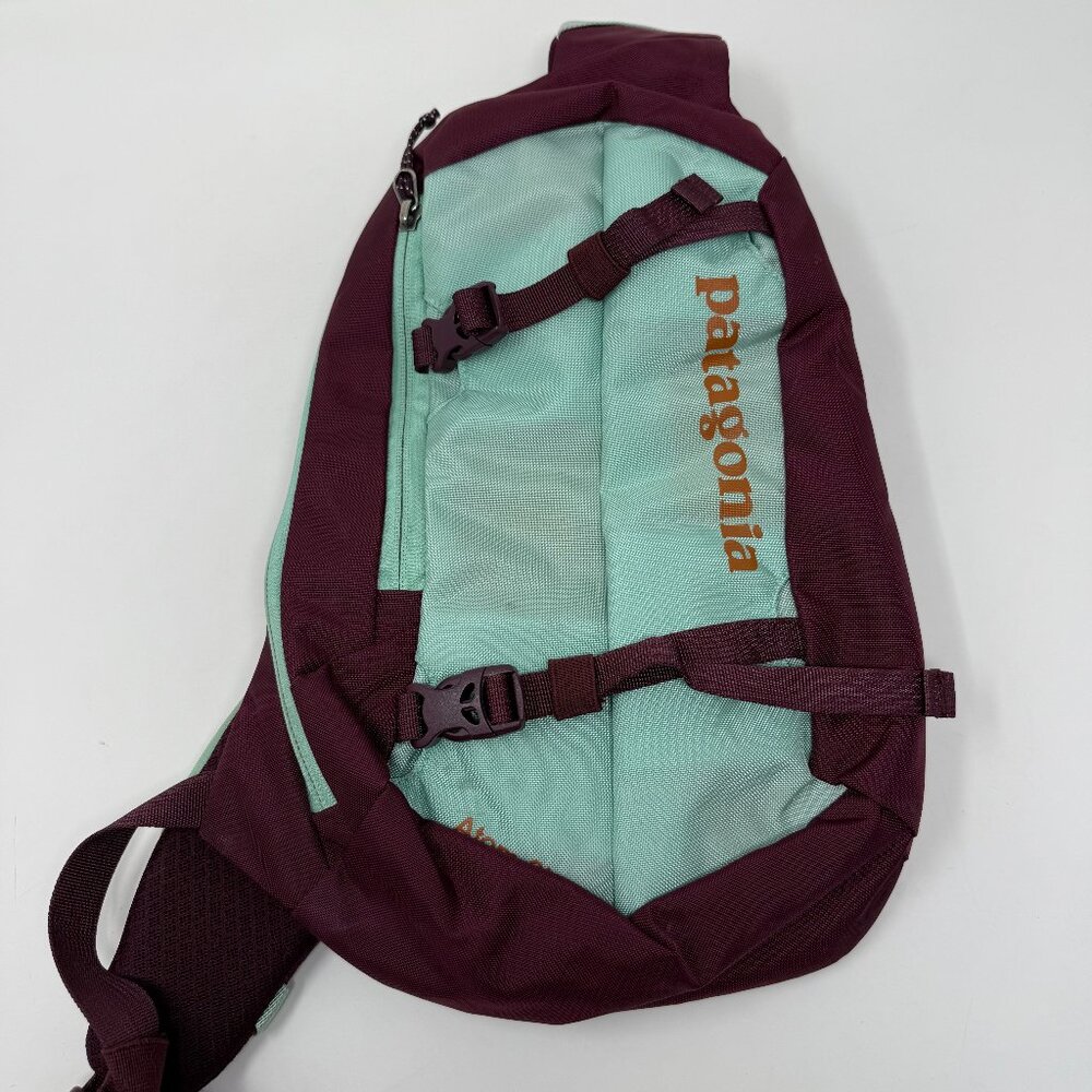Patagonia Atom 8L Sling Bag Backpack Purple Plum and Seafoam Blue VGUC Hiking